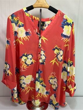 JM Collection Coral Floral V-Neck Tunic